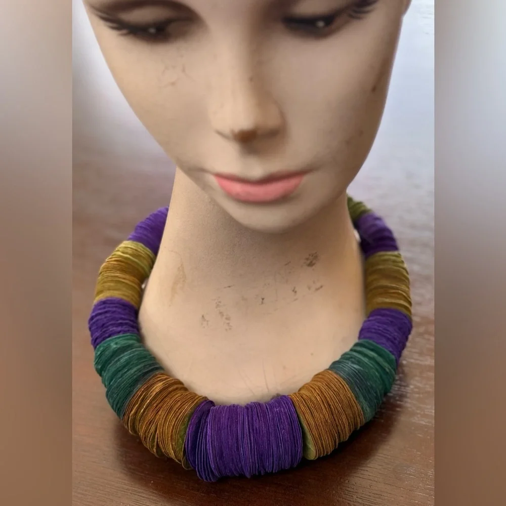 Colorblock Purple, Green & Gold Chunky Statement Necklace